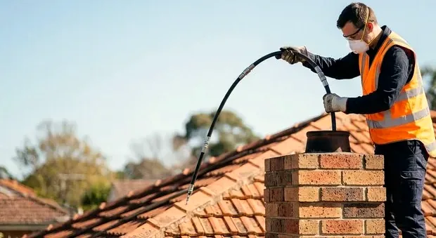 Stainless chimney liner going into a chimney in Westminster